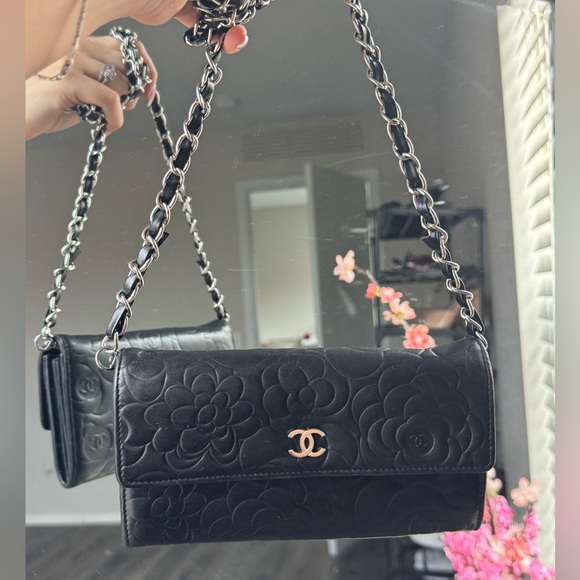 CHANEL Handbags - Chanel Black Floral Embossed Shoulder Bag